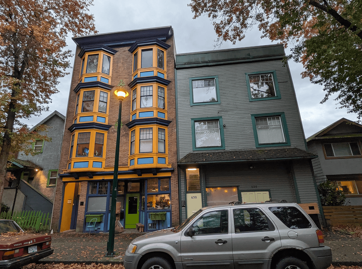 Narrow apartment buildings in Strathcona (Daniel Oleksiuk, 2025).