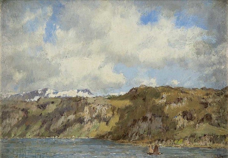'Zeilbootjes in een fjord, Noorwegen' 1922 - olieverf op doek: Arnold Marc Gorter (herkomst: coll. Simonis & Buunk, Ede) 'Zeilbootjes in een fjord, Noorwegen' 1922 - olieverf op doek: Arnold Marc Gorter (herkomst: coll. Simonis & Buunk, Ede)
