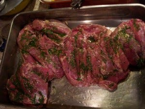 Yum-yum lamb (only because she nixed pork, of course).