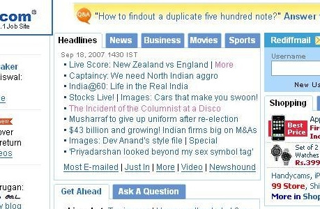 rediff homepage with column link rediff homepage with column link