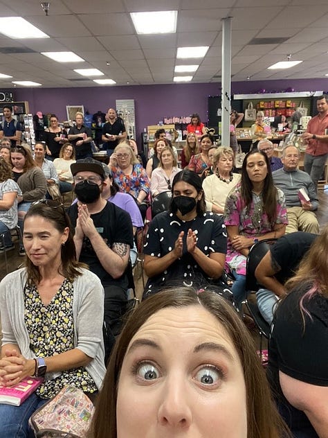 Various photos of Lauren at Because Fat Girl book events.