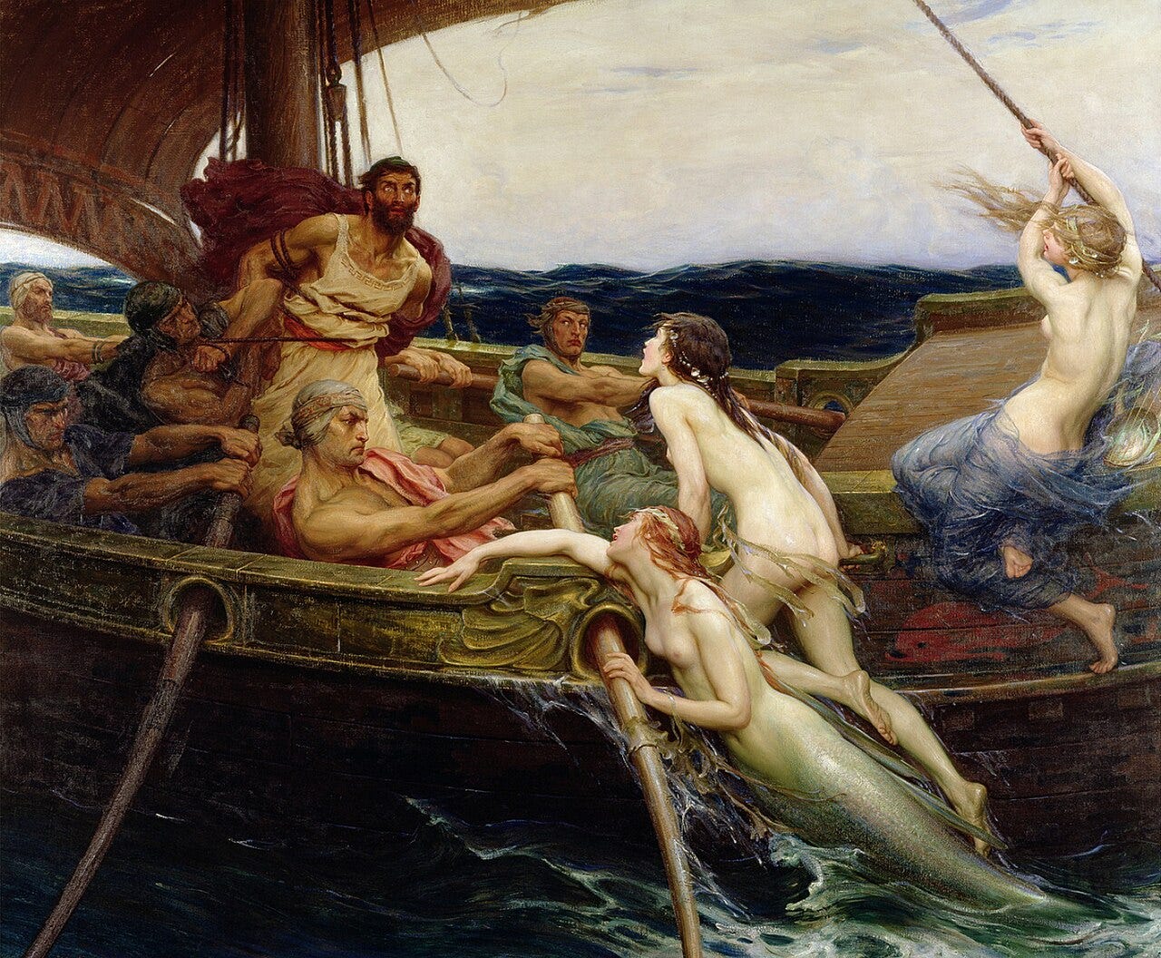Sirens as women climbing onto Ulysses' ship Sirens as women climbing onto Ulysses' ship