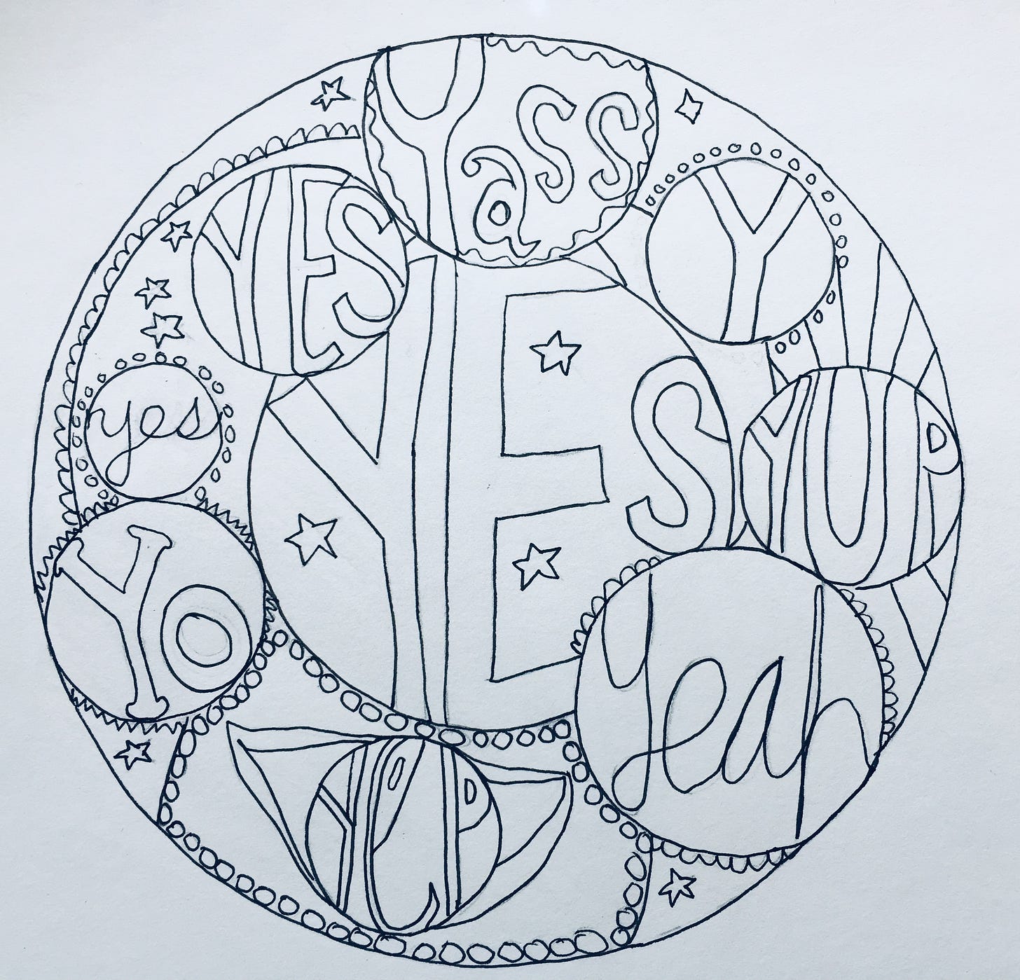 line drawing of a mandala entitled Affirmation by Phyllis Capanna