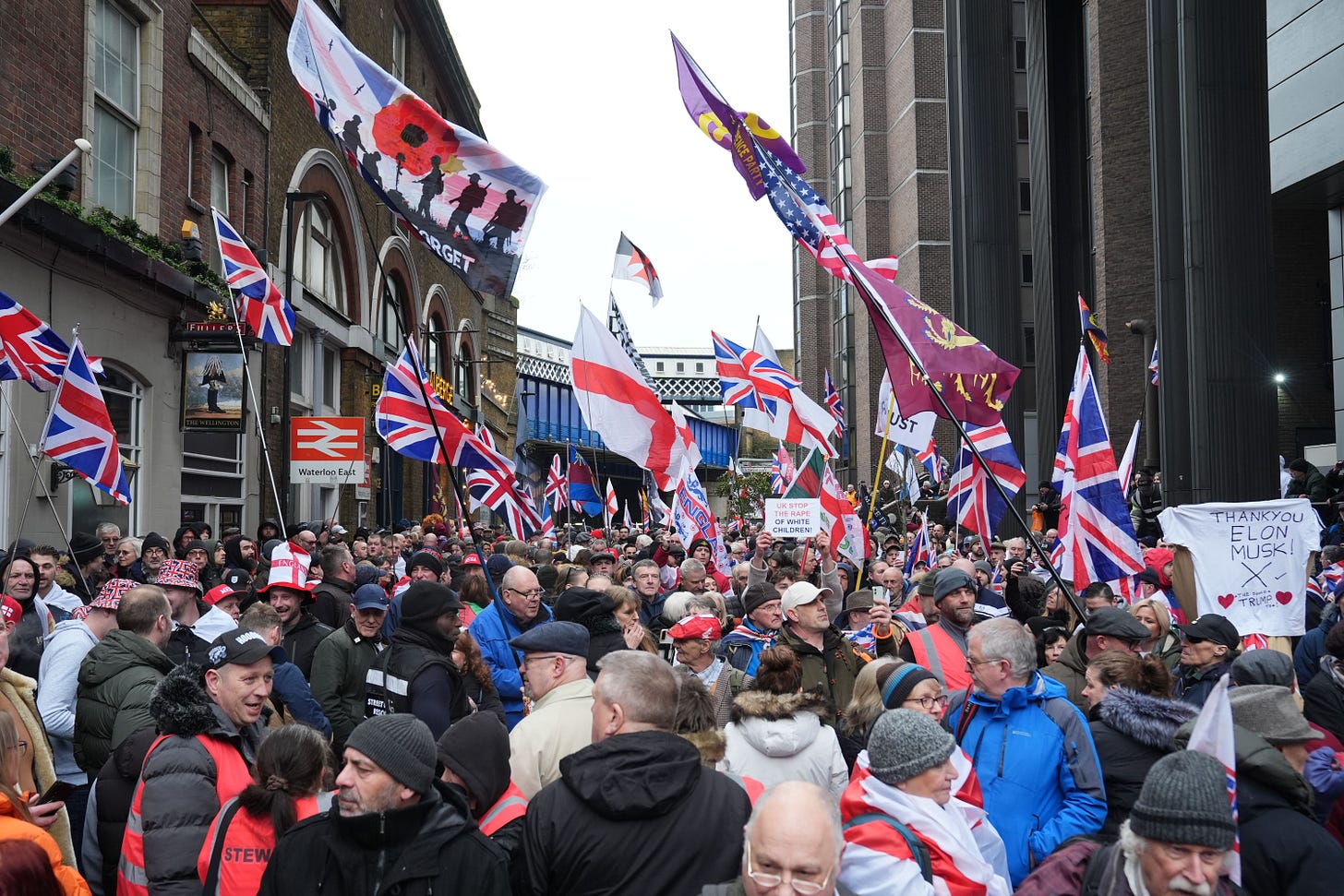 Thousands of Tommy Robinson supporters have marched through central London demanding his release from prison (Lucy North/PA)