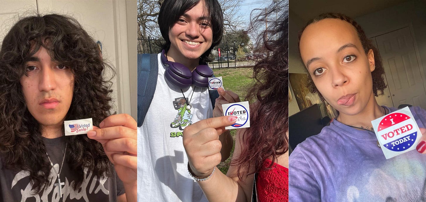 University of Houston students with their "I voted" stickers.
