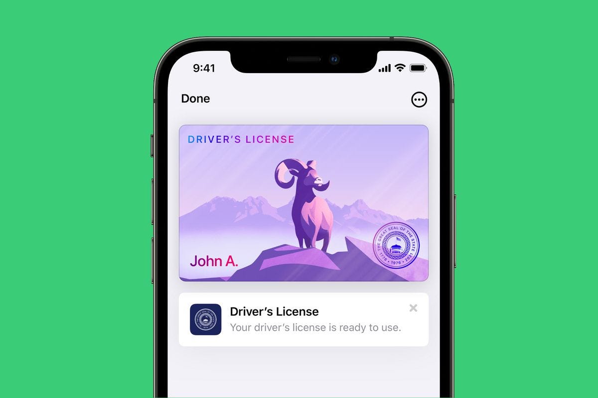 A digital driver’s license on a phone screen. A digital driver’s license on a phone screen.