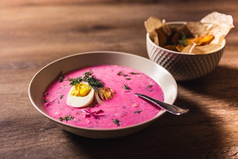 Pink Soup. Mine on the left (more magenta than pink. The official version on the right. Mine still tasted great.