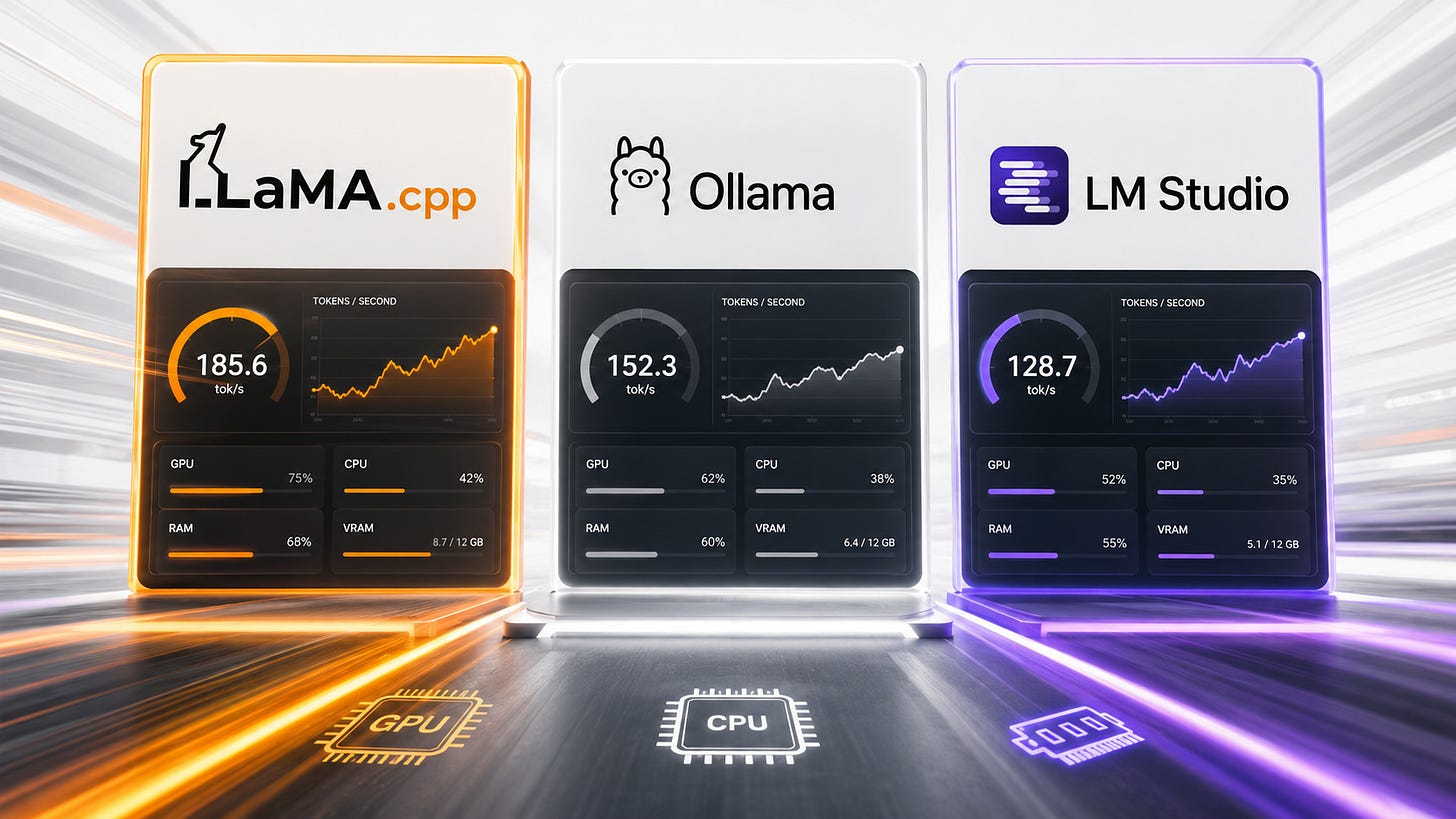 llama.cpp vs Ollama vs LM Studio: fastest local LLM tool in 2026