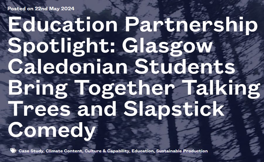 Text that says GCU students bring together talking trees and slapstick comedy.