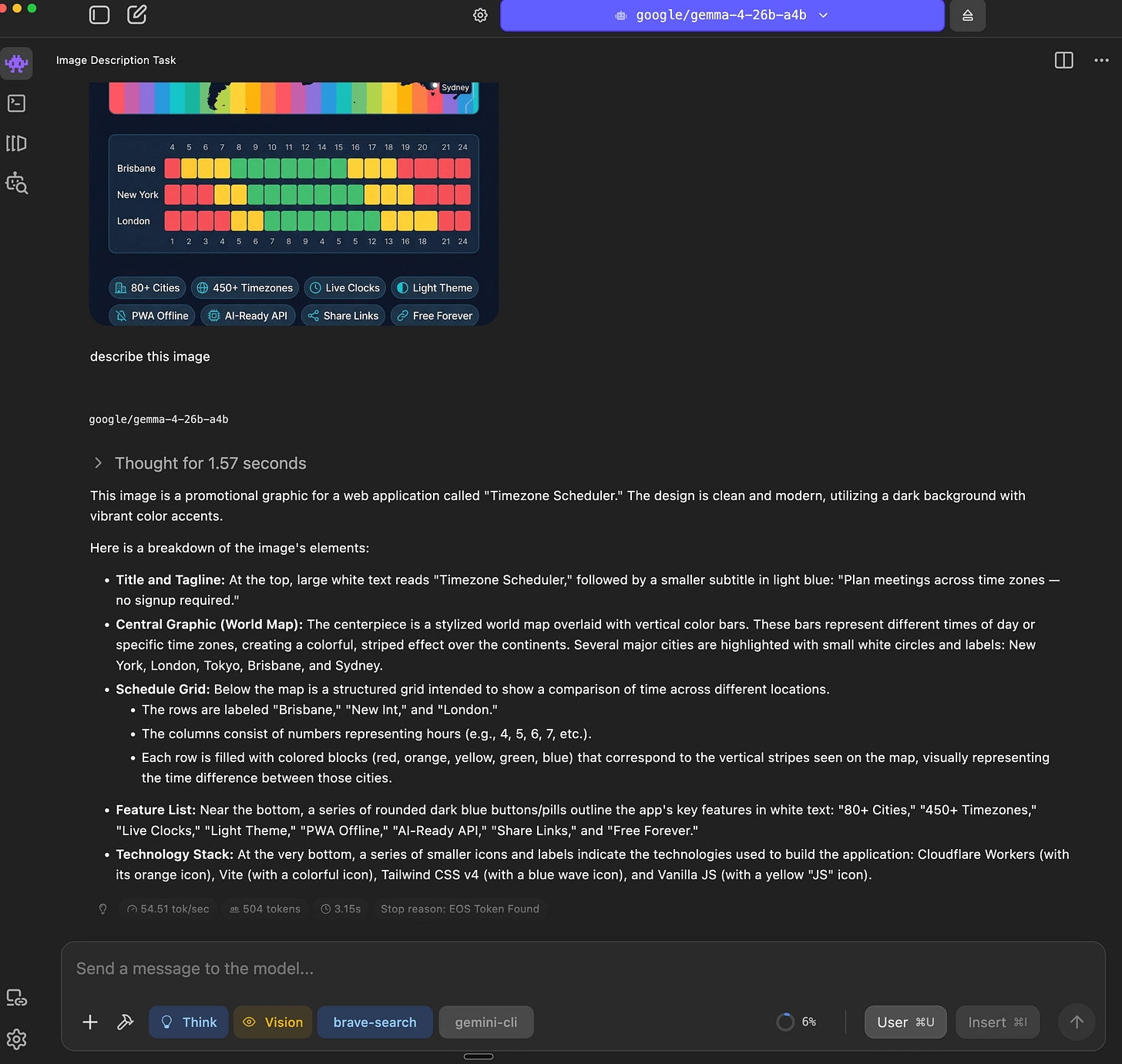 Google Gemma 4 vision capabilities in describing an image