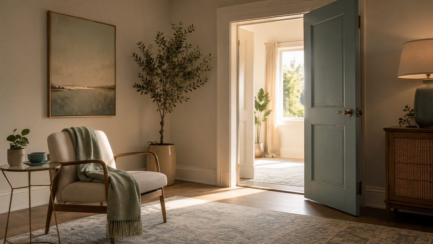 Soft light through an open doorway, representing a hopeful next step toward emotional support and steadiness.