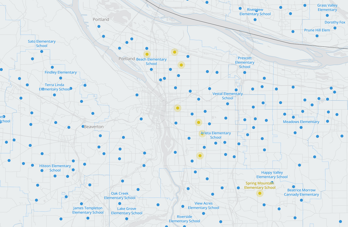 map of portland with elementary schools marked, including 8 "exceptional" schools on the East side. map of portland with elementary schools marked, including 8 "exceptional" schools on the East side.