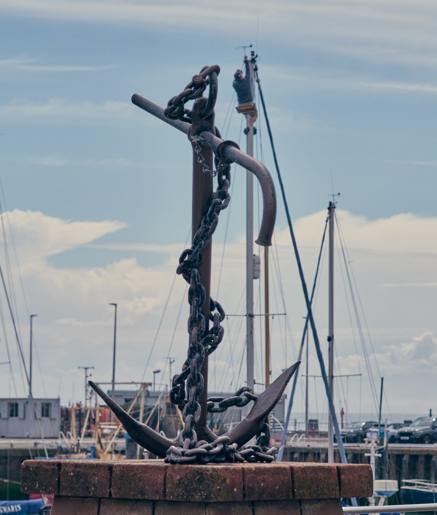 Arbroath has a working harbour. People are busy, even at the weekend.