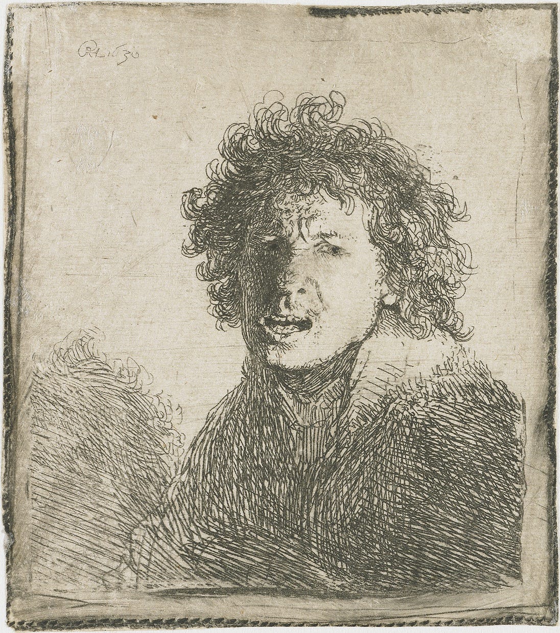 Rembrandt van Rijn, Self-Portrait Open-mouthed, as if Shouting, 1630. Etching.