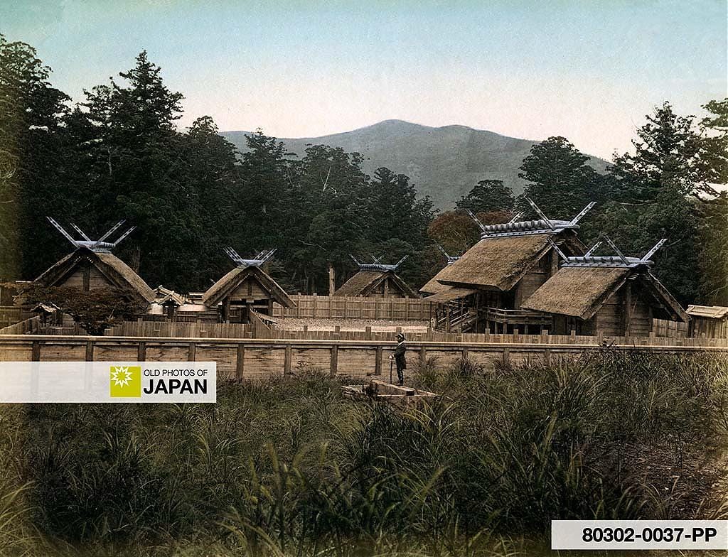 Hand colored albumen print by Kuichi Uchida of Ise Grand Shrine in Japan's Mie Prefecture, 1870s Hand colored albumen print by Kuichi Uchida of Ise Grand Shrine in Japan's Mie Prefecture, 1870s
