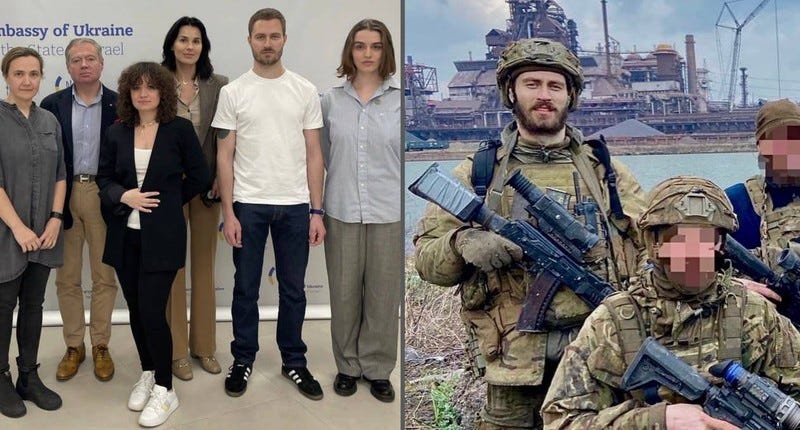 Collage shows a man in uniform on the right; on the left the same man meets diplomats in Israel Collage shows a man in uniform on the right; on the left the same man meets diplomats in Israel