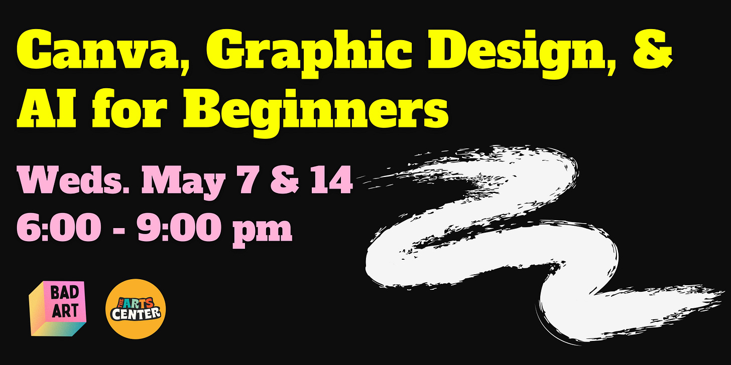 Promo image for Canva, Graphic Design, & AI for Beginners