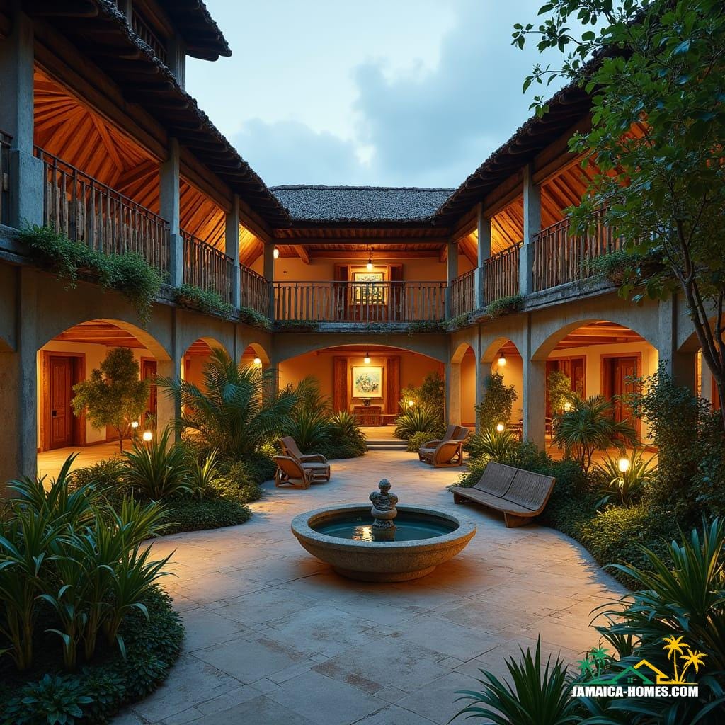 Design a cultural arts center in Kingston, Jamaica, inspired by traditional Jamaican architecture with modern twists. 