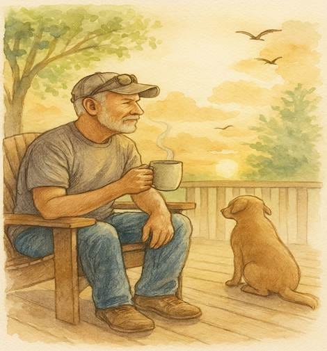 A person sitting on a chair with a dog

AI-generated content may be incorrect.