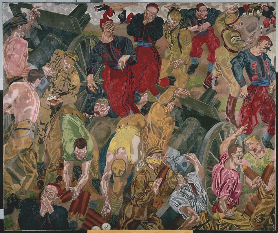 1918 oil painting depicting the first German gas attack at Ypres, by artist William Roberts