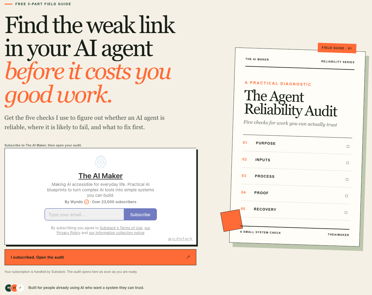 ChatGPT Sites landing page builder showing a lead-magnet page with an email signup form.