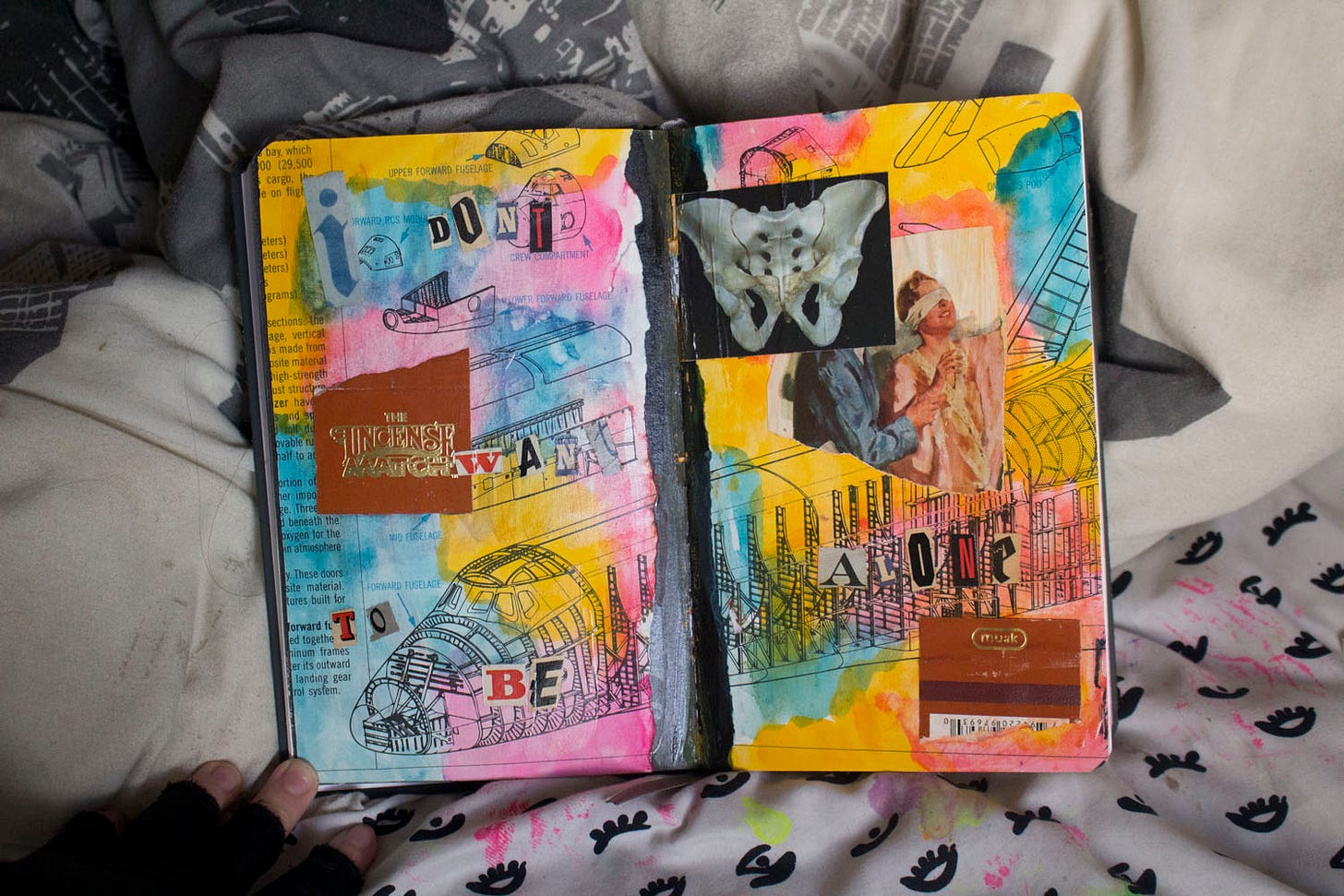 a bright collage with the text "I don't want to be alone."