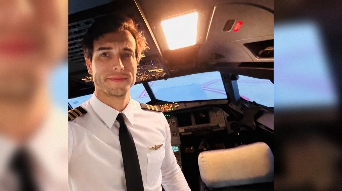Pilot in uniform posing in an aircraft cockpit, showcasing flight instruments and controls. Pilot in uniform posing in an aircraft cockpit, showcasing flight instruments and controls.