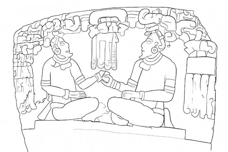 Illustrated rendering of the carvings on the stela Illustrated rendering of the carvings on the stela
