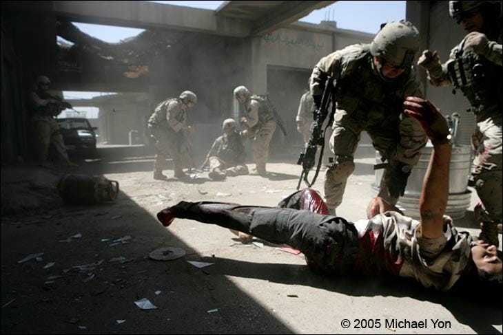The propane canister at rest (left), the terrorist in view of the Commander