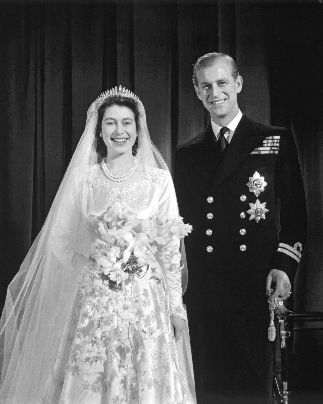 Queen Elizabeth and Prince Phillip on their wedding day