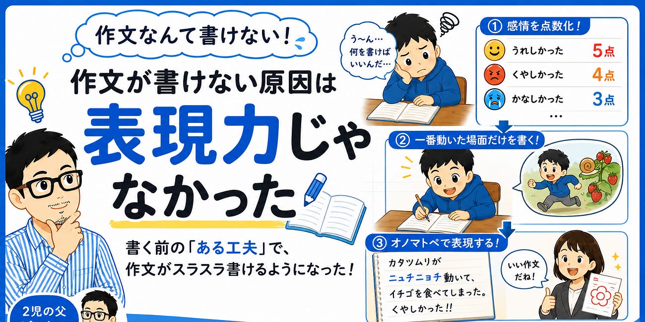 【実験記録】「楽しかったです」で終わる子どもの作文が一週間で変わった一つの方法。