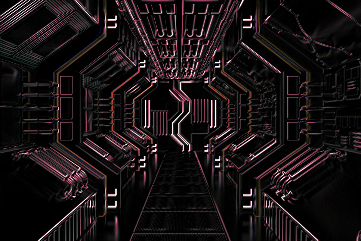 Dark and ominous spaceship interior