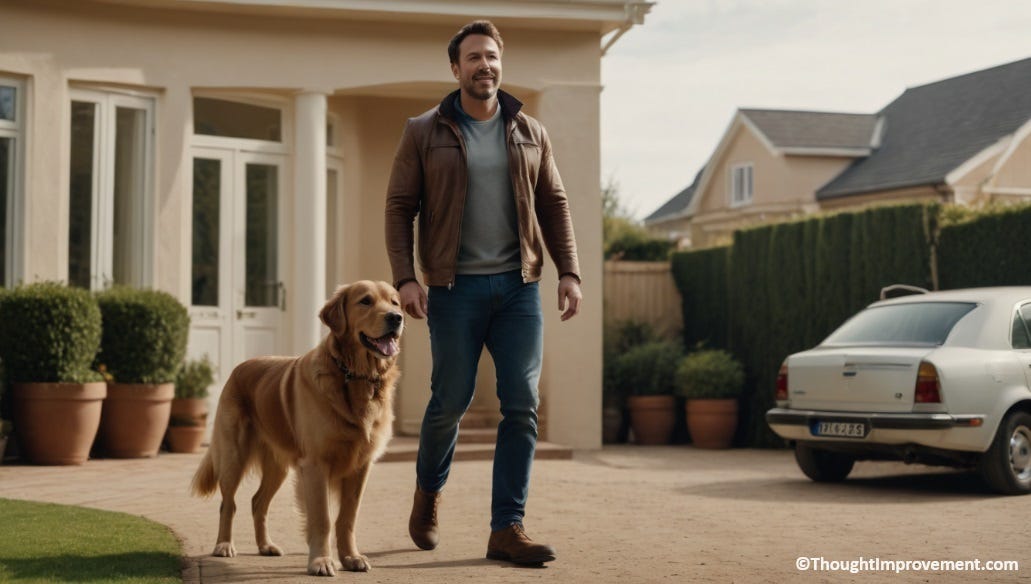 Tom walking My Buddy around the neighborhood.