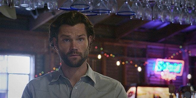 Walker Cordell gives wide eyed Jared Padalecki look at Micki. Walker Cordell gives wide eyed Jared Padalecki look at Micki.