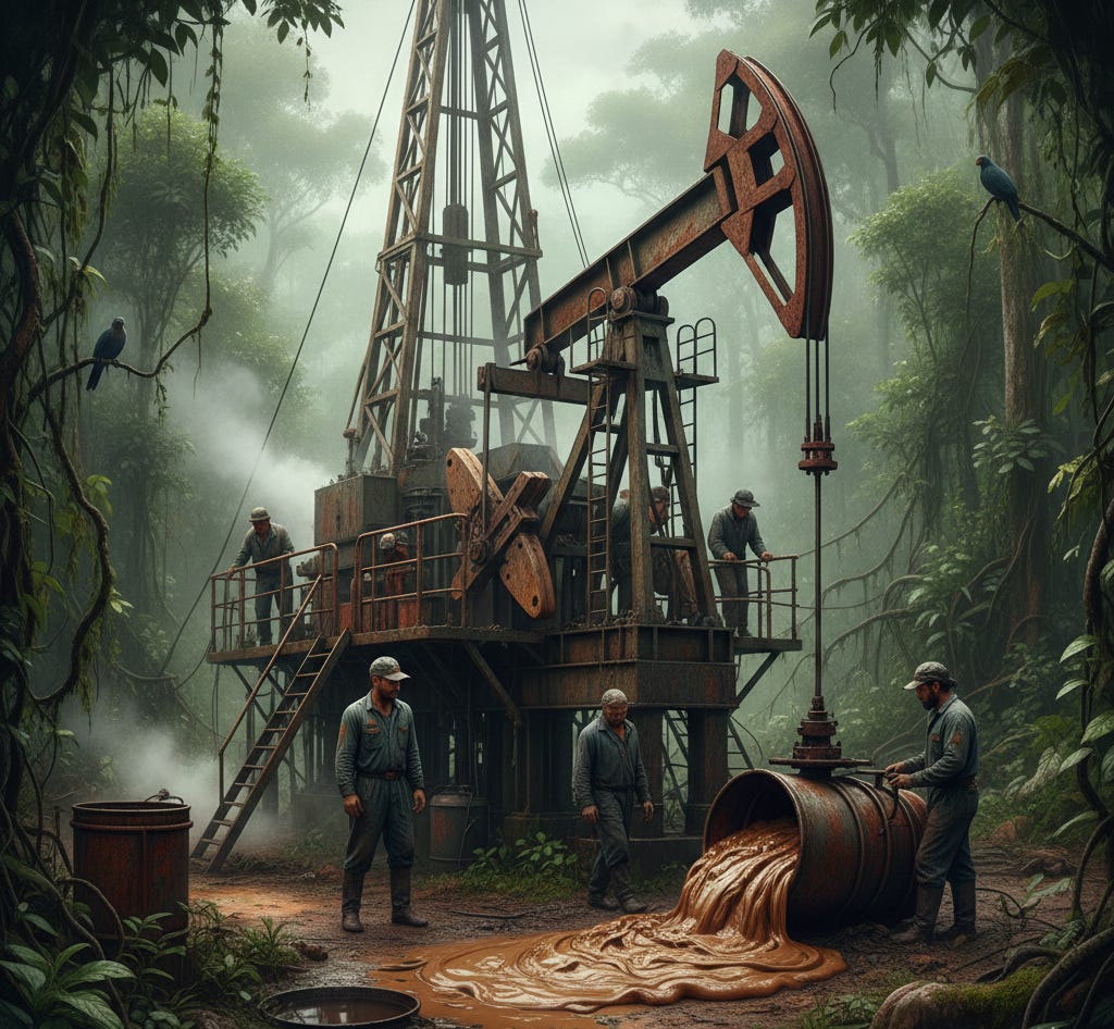 A group of men standing next to a large oil rig

AI-generated content may be incorrect.