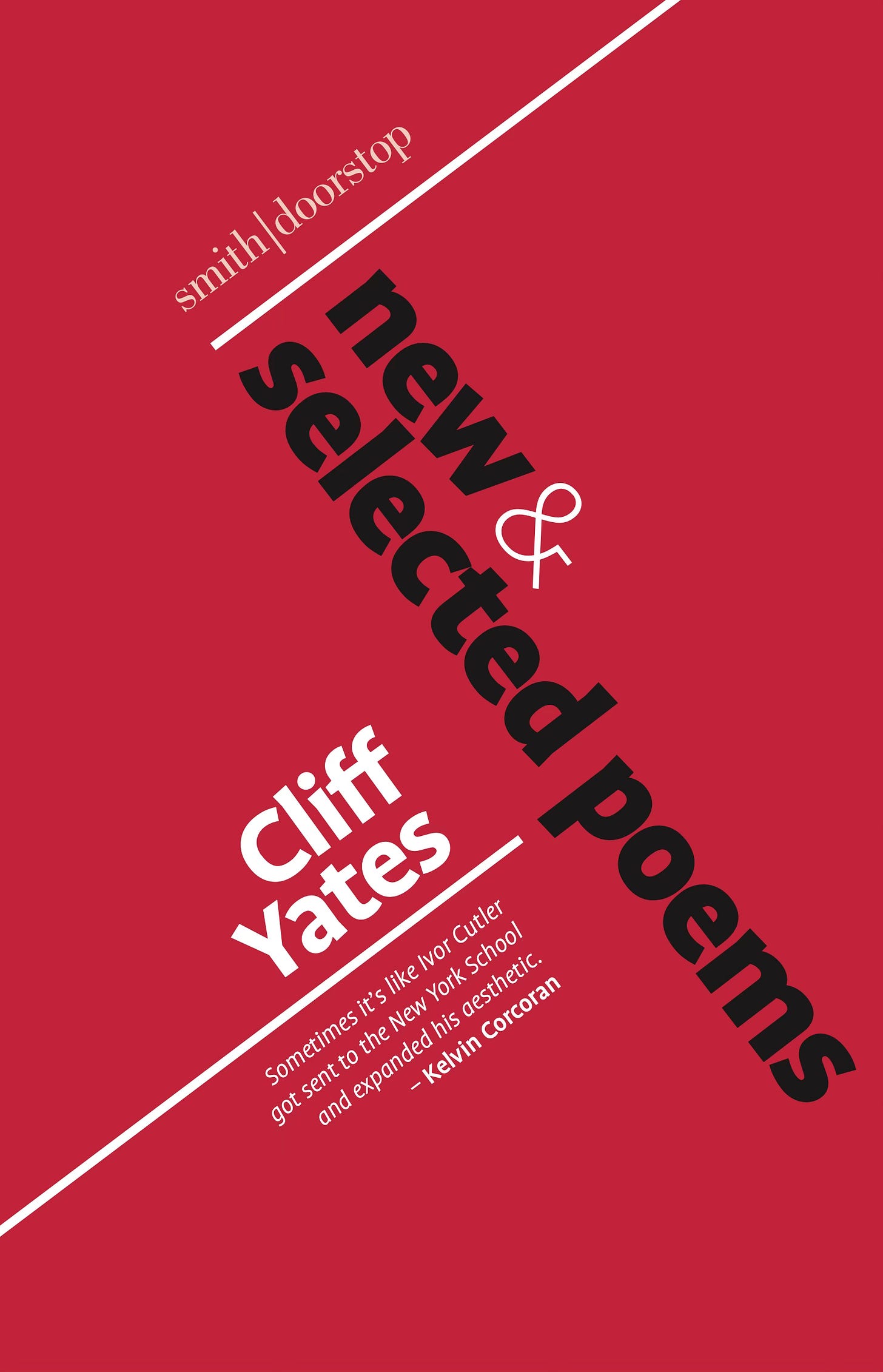 Bright red book cover with text in black and white running at different angles. Bright red book cover with text in black and white running at different angles.