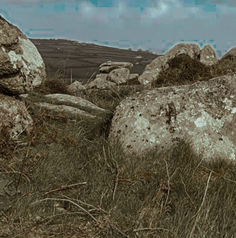 Three pictures of rocks on Trencrom Hill.