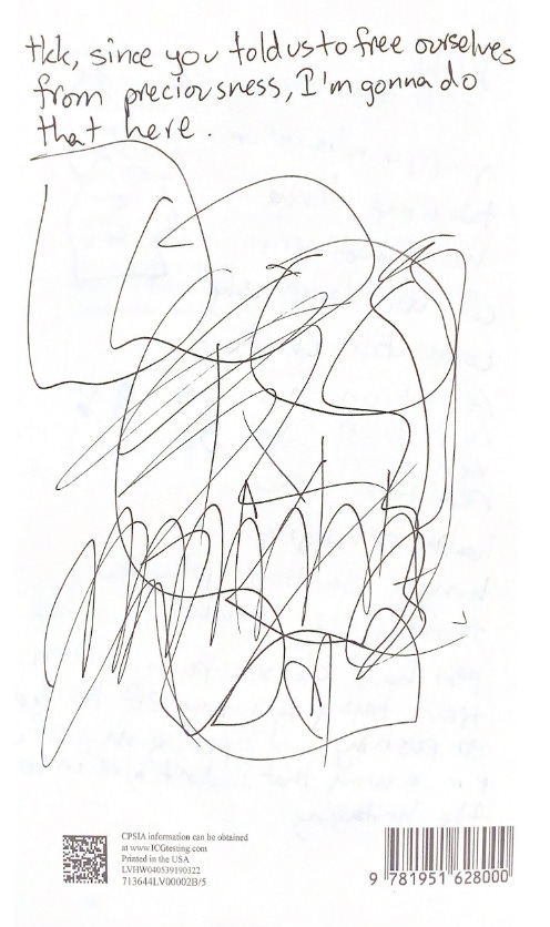 The last page of Sakib's copy of Navigating With(out) Instruments, with a "Free ourselves from preciousness" exercise.