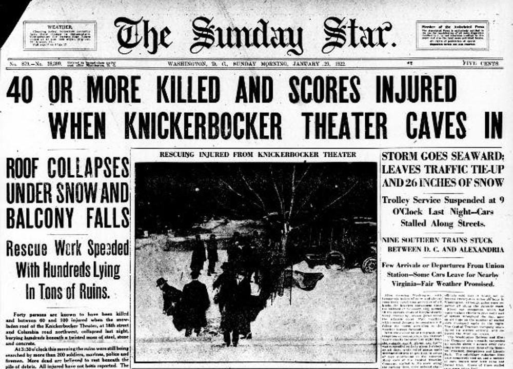 Winter Takes Over the News: The 1922 “Knickerbocker Storm” in Chronicling  America | National Endowment for the Humanities
