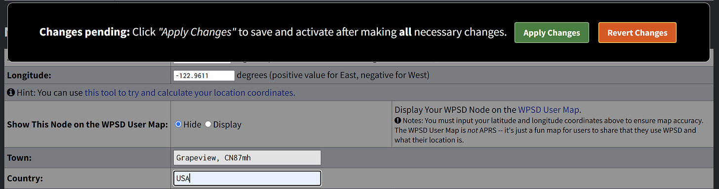 The “changes pending” popup at the top of the screen