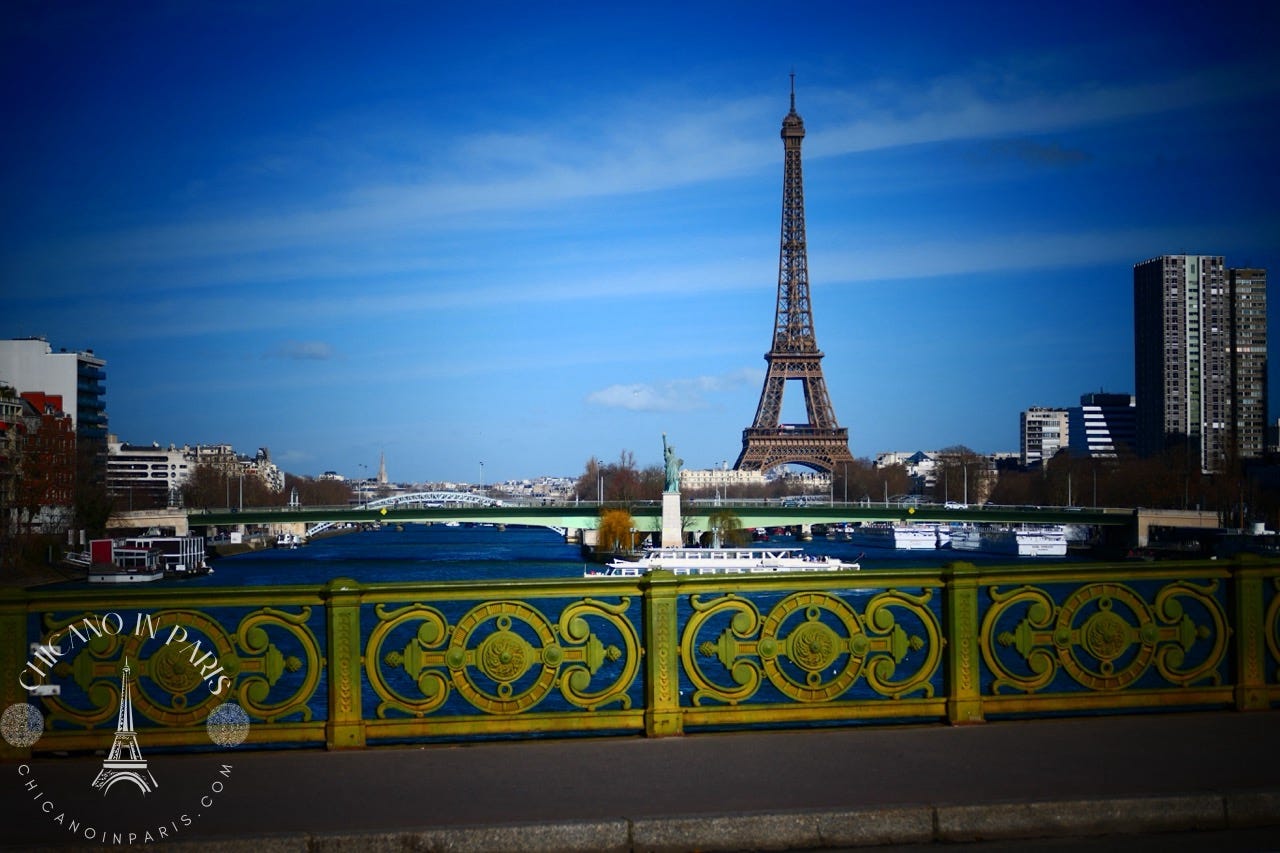 The Eiffel Tower and Statue of liberty as seen from Pont Mirabeau The Eiffel Tower and Statue of liberty as seen from Pont Mirabeau