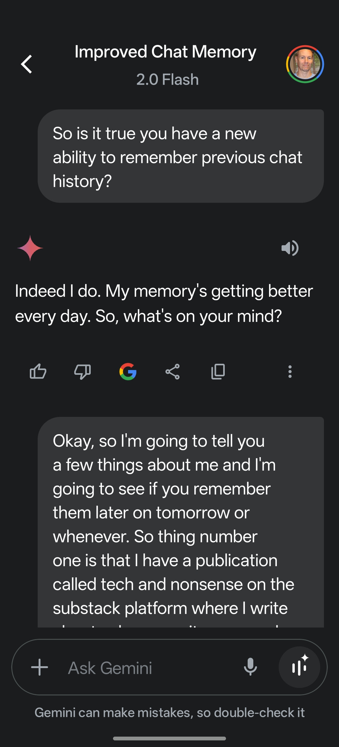 Gemini chat memory