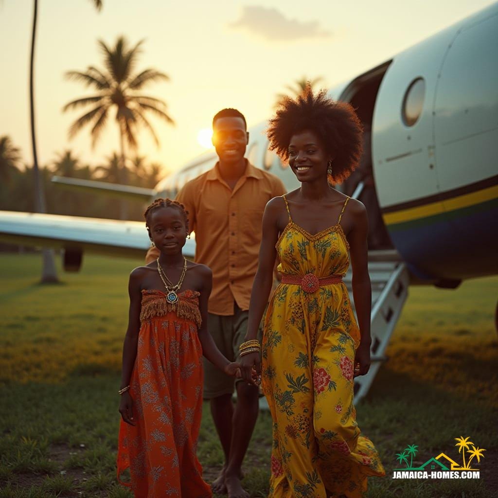 Couple arriving in Jamaica, capturing the joy and emotion of coming home.