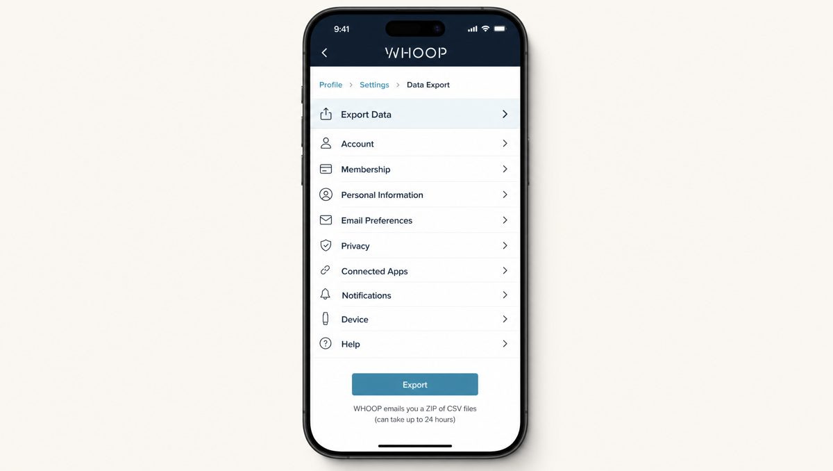 WHOOP data export screen