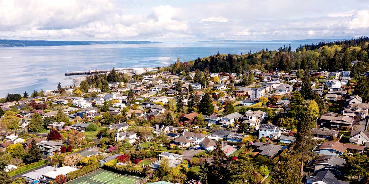 an aerial view of Shoreline, WA and Puget Sound