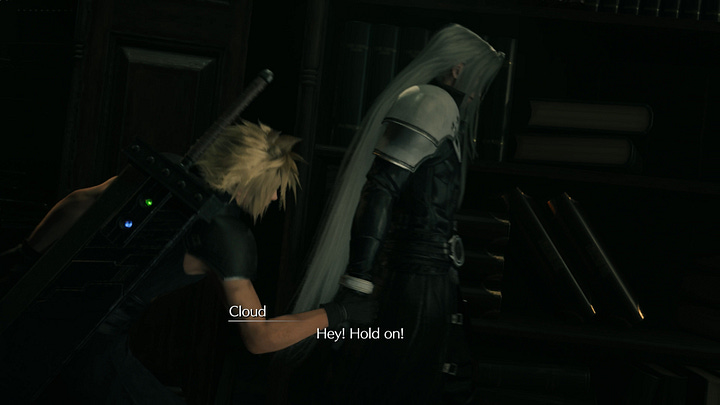 SOLDIER Cloud is tossed away by Sephiroth after trying to hold him back.