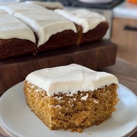 Pumpkin Spice Snack Cake with Maple Cream Cheese Frosting