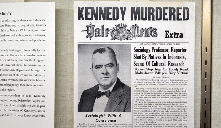 Front cover of Yale Daily News with the headline "Kennedy Murdered"