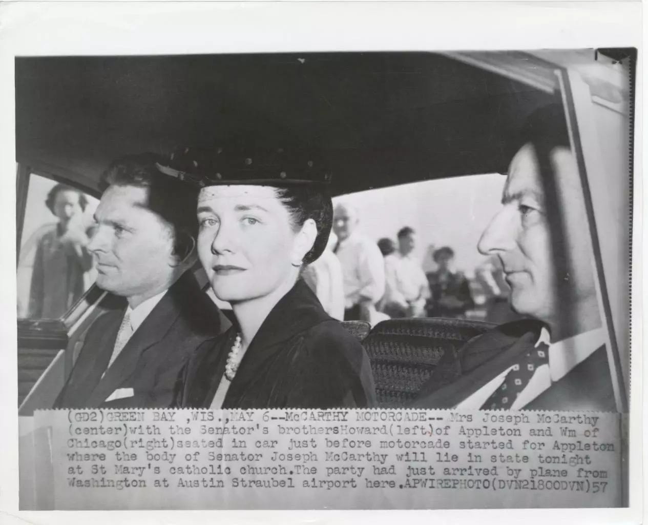 SENATOR JOE MCCARTHY-ORIGINAL PHOTO-WIFE GOING TO FUNERAL - Picture 1 of 1