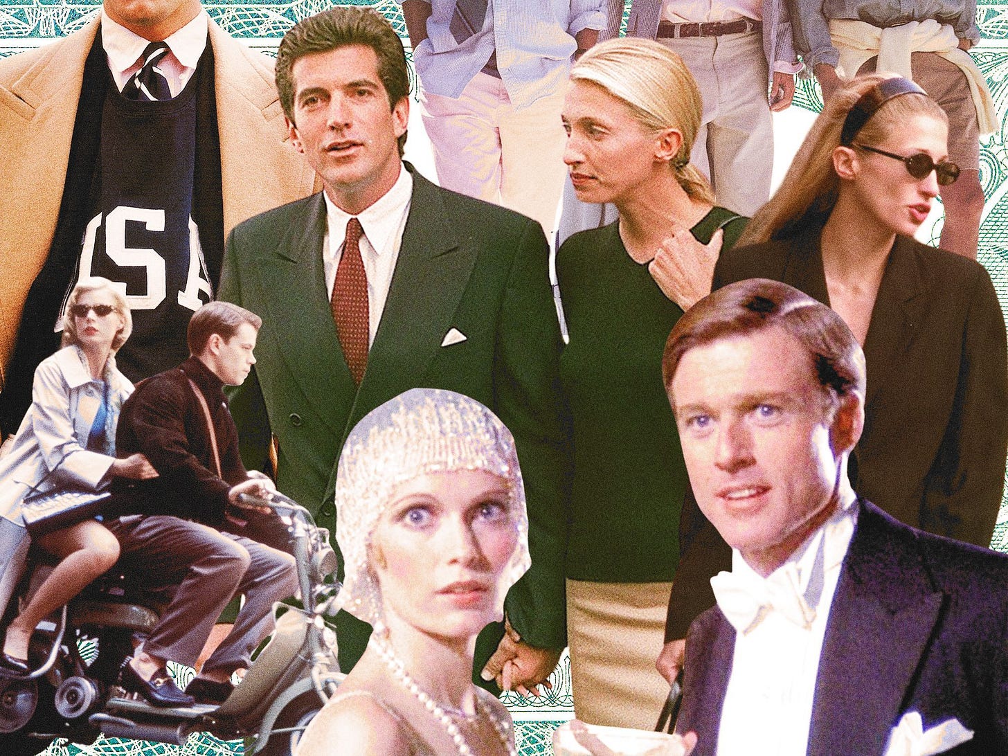 Image may contain Robert Redford Mia Farrow John F. Kennedy Jr. Carolyn BessetteKennedy and Carolyn BessetteKennedy